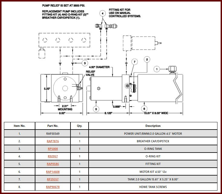 RAP30349 - Motor/Pump/Reservoir Assembly - 2 Gallon - 4.5" Motor